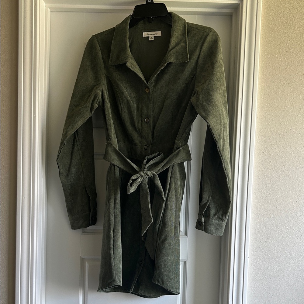 Francesca's Collections Olive Green Button-Front Mini Shirt Dress